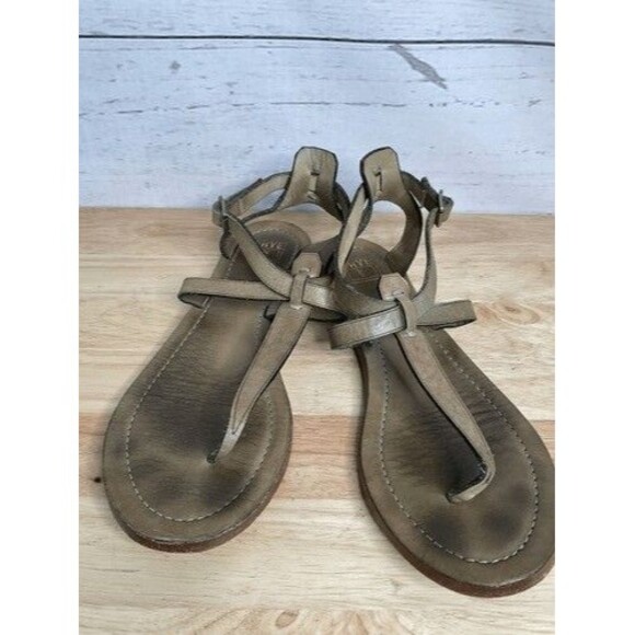 Frye Rachel T Boho Leather Ankle Strap Taupe Sandals Size 9M - Picture 10 of 12